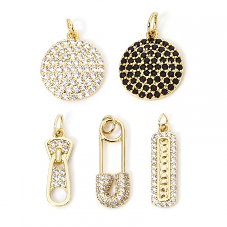 Eco-friendly Brass Micro Pave Charms 18K Real Gold Plated Clear Cubic Zirconia 20mm x 15mm