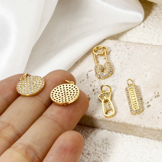 Imagen de 1 Unidad Respetuoso del Medio Ambiente Latón Micro Pave Colgantes 18K Oro Real Chapado Claro Circón Artificial 20mm x 15mm