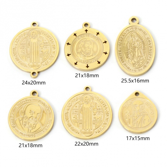 Picture of Vacuum Plating 304 Stainless Steel Charms 18K Gold Plated Geometric St. Benedict Medal