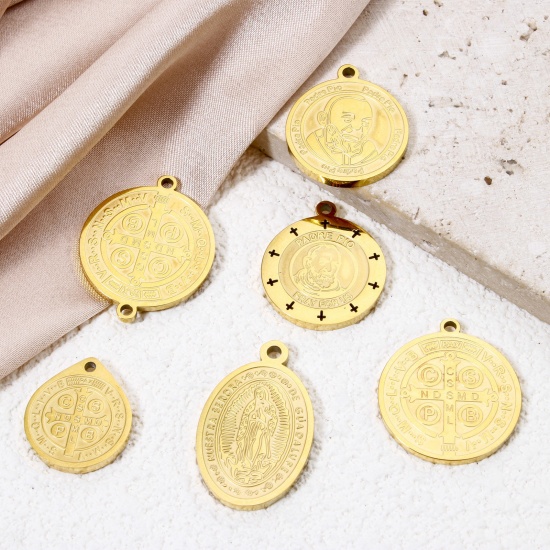 Picture of Vacuum Plating 304 Stainless Steel Charms 18K Gold Plated Geometric St. Benedict Medal