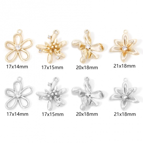 Imagen de 2 Unidades Respetuoso del Medio Ambiente Latón Colgantes Flor Oro Real Chapado Hueco Claro Circón Artificial