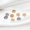 Bild von Umweltfreundlich Messing Perlkappen Blumen Echtgold plattiert Hohl Bunt Zirkonia (Passt 10mm Perle) 7mm x 7mm