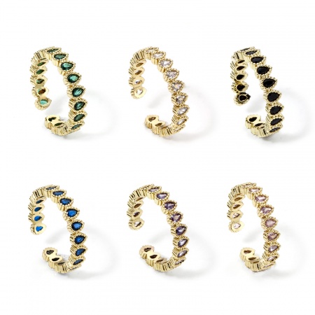 Eco-friendly Dainty Stylish 18K Real Gold Plated Brass Open Round Drop Cubic Zirconia Rings 16.9mm(US Size 6.5)
