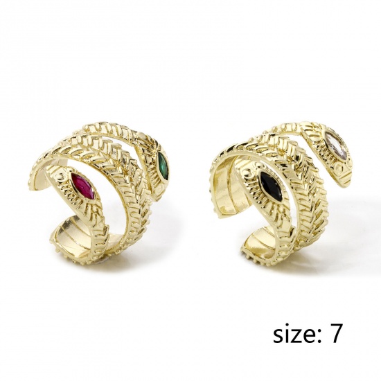 Immagine di 1 Pz Ecologico Stile Ins Elegante 18K Vero Oro Placcato Ottone Aperto Serpente Anello Per Donne 17.3mm (taglia di US: 7)