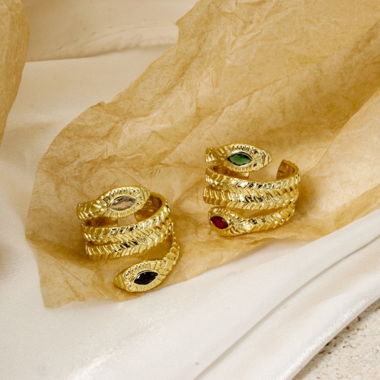 Immagine di 1 Pz Ecologico Stile Ins Elegante 18K Vero Oro Placcato Ottone Aperto Serpente Anello Per Donne 17.3mm (taglia di US: 7)