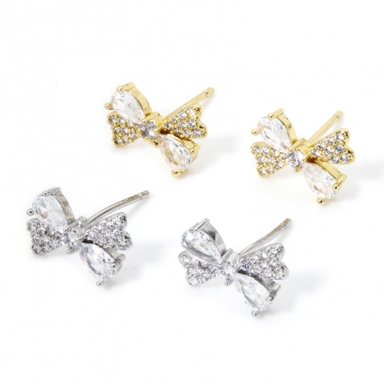 Immagine di 1 Paio Ecologico Dolce & Carino Elegante Ottone Cravatta a Farfalla Micro Spianare Orecchini a Perno Per Donne 12mm x 8.5mm