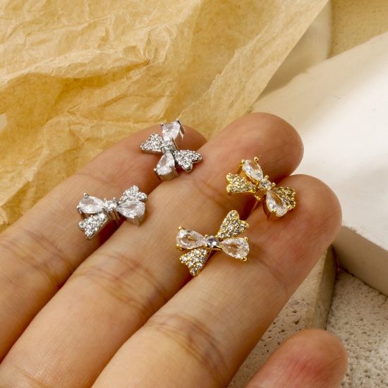 Immagine di 1 Paio Ecologico Dolce & Carino Elegante Ottone Cravatta a Farfalla Micro Spianare Orecchini a Perno Per Donne 12mm x 8.5mm