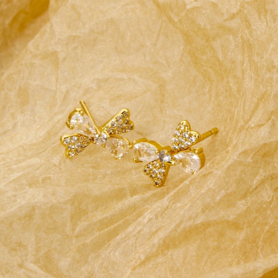 Immagine di 1 Paio Ecologico Dolce & Carino Elegante Ottone Cravatta a Farfalla Micro Spianare Orecchini a Perno Per Donne 12mm x 8.5mm