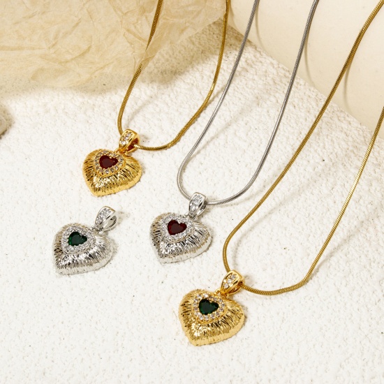 Imagen de 2 Unidades Latón día de San Valentín Colgantes Corazón Multicolor Textura Micro Pave Claro Circón Artificial 20mm x 15mm