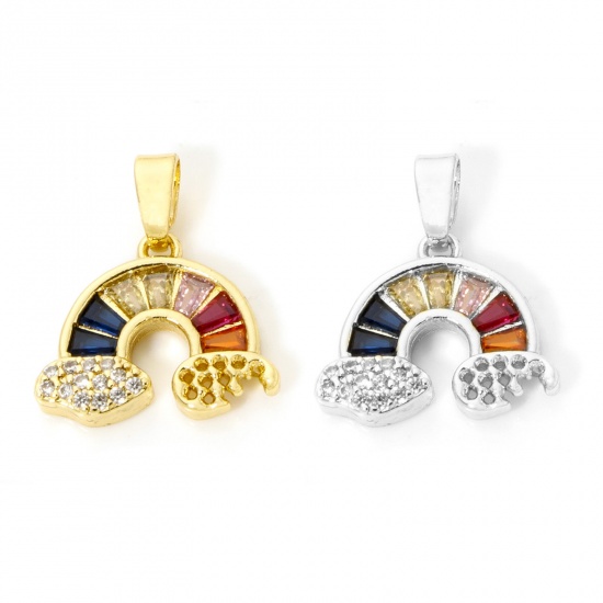Picture of Brass Weather Collection Charm Pendant Multicolor Rainbow Micro Pave Clear Cubic Zirconia Multicolor Rhinestone 17mm x 15mm