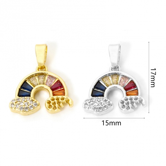 Picture of Brass Weather Collection Charm Pendant Multicolor Rainbow Micro Pave Clear Cubic Zirconia Multicolor Rhinestone 17mm x 15mm