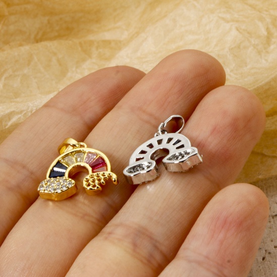 Picture of Brass Weather Collection Charm Pendant Multicolor Rainbow Micro Pave Clear Cubic Zirconia Multicolor Rhinestone 17mm x 15mm
