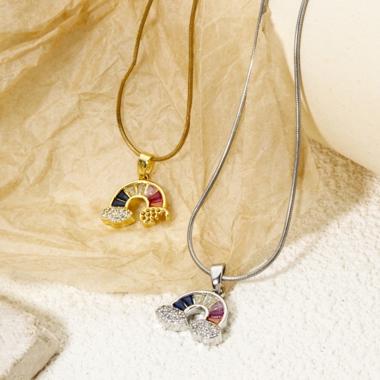 Picture of Brass Weather Collection Charm Pendant Multicolor Rainbow Micro Pave Clear Cubic Zirconia Multicolor Rhinestone 17mm x 15mm