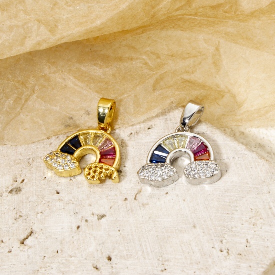 Picture of Brass Weather Collection Charm Pendant Multicolor Rainbow Micro Pave Clear Cubic Zirconia Multicolor Rhinestone 17mm x 15mm