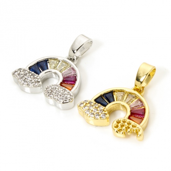 Picture of Brass Weather Collection Charm Pendant Multicolor Rainbow Micro Pave Clear Cubic Zirconia Multicolor Rhinestone 17mm x 15mm