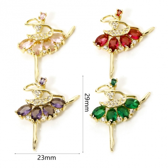 Imagen de 1 Unidad Respetuoso del Medio Ambiente Latón Micro Pave Colgantes Bailarina 18K Oro Real Chapado Claro Circón Artificial 29mm x 23mm