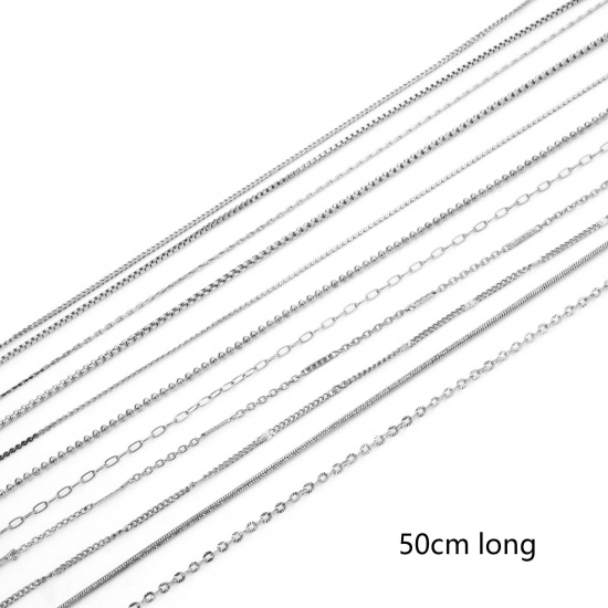 Изображение 1 ШТ 304 Нержавеющая Сталь Ожерелья Серебряный Тон Свайп 50см Длина