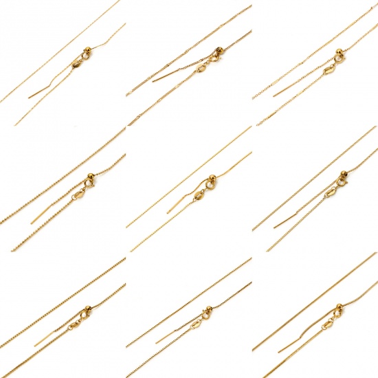 Imagen de 1 Unidad 304 Acero Inoxidable Collares Chapado en Oro de 18K Deslizable 50cm longitud