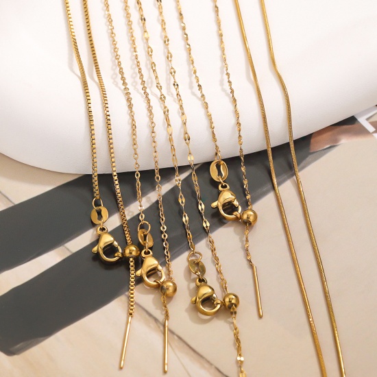 Imagen de 1 Unidad 304 Acero Inoxidable Collares Chapado en Oro de 18K Deslizable 50cm longitud