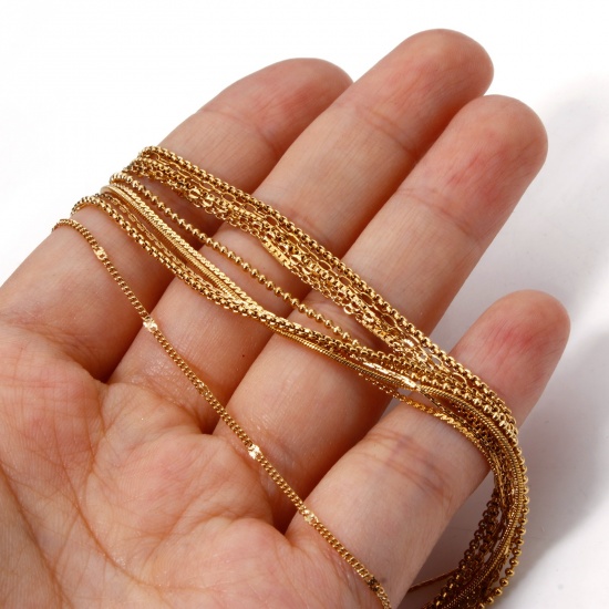Imagen de 1 Unidad 304 Acero Inoxidable Collares Chapado en Oro de 18K Deslizable 50cm longitud