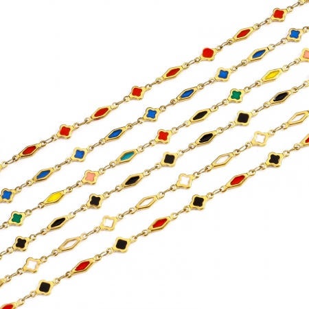 Vacuum Plating 304 Stainless Steel Double-sided Enamel Handmade Link Chain For Handmade DIY Jewelry Making Findings Geometric Gold Plated 6mm