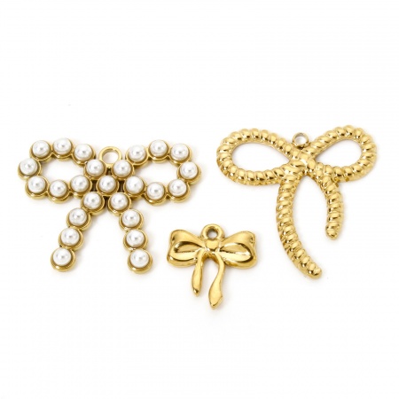 Eco-friendly Vacuum Plating 304 Stainless Steel Clothes Charms 18K Real Gold Plated Bowknot