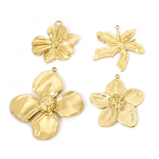 Image de 2 Pcs Pendentifs en 304 Acier Inoxydable Placage Sous Vide Écologique Collection Végétale Fleur Plaqué Or Véritable 18K Feuilles