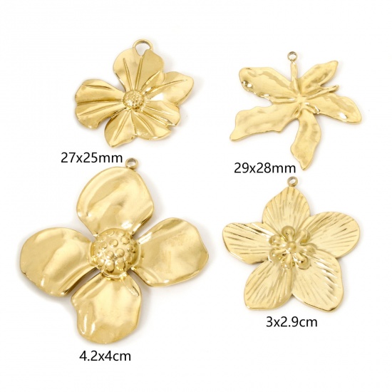 Image de 2 Pcs Pendentifs en 304 Acier Inoxydable Placage Sous Vide Écologique Collection Végétale Fleur Plaqué Or Véritable 18K Feuilles