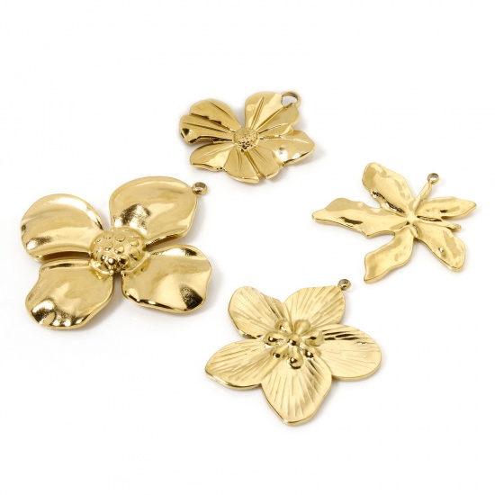 Image de 2 Pcs Pendentifs en 304 Acier Inoxydable Placage Sous Vide Écologique Collection Végétale Fleur Plaqué Or Véritable 18K Feuilles