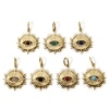 Image de 1 Pièce Breloques en 304 Acier Inoxydable Placage Sous Vide Écologique Religieux Plaqué Or Véritable 14K Multicolore Oeil de la Providence/ Oeil Qui Voit Tout Avec Cabochon de Gemme Synthétique 26mm x 18mm