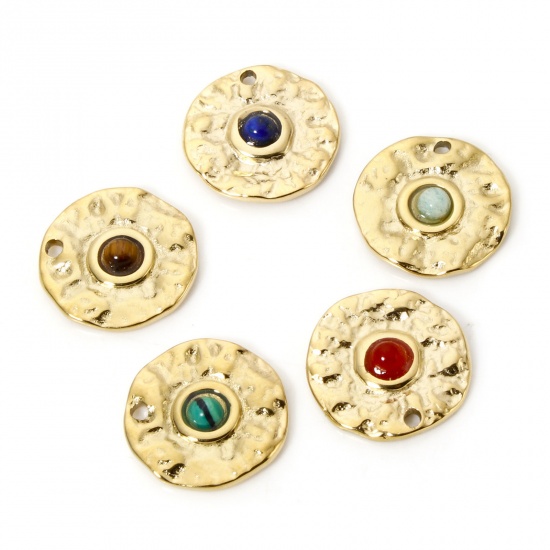 Immagine di 1 Pz Placcatura Sottovuoto Ecologica 304 Acciaio Inossidabile Ciondoli Tondo 14K Vero Oro Placcato Multicolore Con Cabochon di Gemma Sintetica 15mm Dia.
