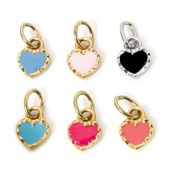 Bild von Umweltfreundliche Vakuumbeschichtung 304 Edelstahl Valentinstag Charms Herz Echtgold plattiert Bunt Emaille 15mm x 8mm