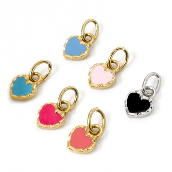 Bild von Umweltfreundliche Vakuumbeschichtung 304 Edelstahl Valentinstag Charms Herz Echtgold plattiert Bunt Emaille 15mm x 8mm
