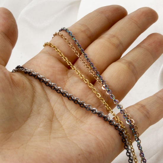 Bild von 304 Edelstahl Einfach Gliederkette Kette Halskette Mit Karabiner Verschluss 50.5cm lang, Kettengröße: 2mm
