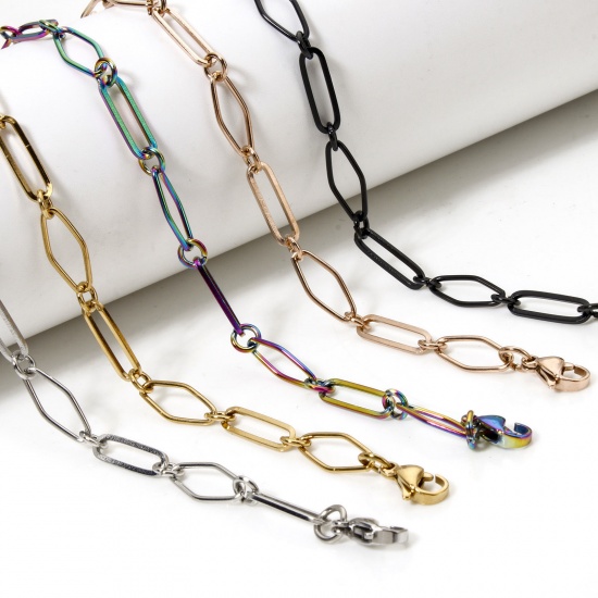 Immagine di 1 Pz 304 Acciaio Inossidabile Catena a Maglia Fatta a Mano Collana Con Aragosta Fermagli Fibbia e Catena di Estensione 40cm Lunghezza