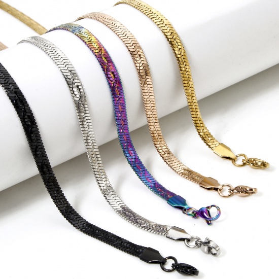 Image de 1 Pièce Colliers en 304 Acier Inoxydable Chaîne Maille Serpent Plate avec Fermoir Mousqueton et Chaîne d'Extension 40cm long, Taille de Chaîne: 5mm