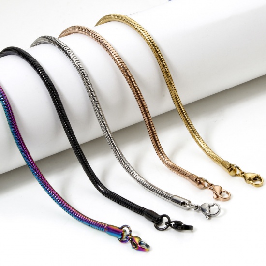 Image de 1 Pièce Colliers en 304 Acier Inoxydable Chaîne Maille Serpent avec Fermoir Mousqueton et Chaîne d'Extension 40cm long, Taille de Chaîne: 3mm