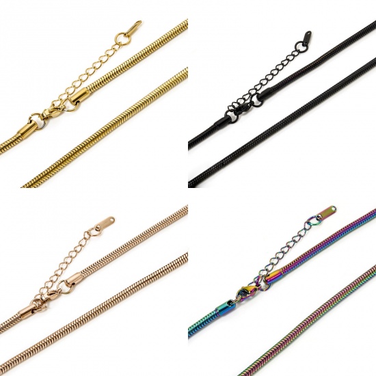 Image de 1 Pièce Colliers en 304 Acier Inoxydable Chaîne Maille Serpent avec Fermoir Mousqueton et Chaîne d'Extension 40cm long, Taille de Chaîne: 3mm
