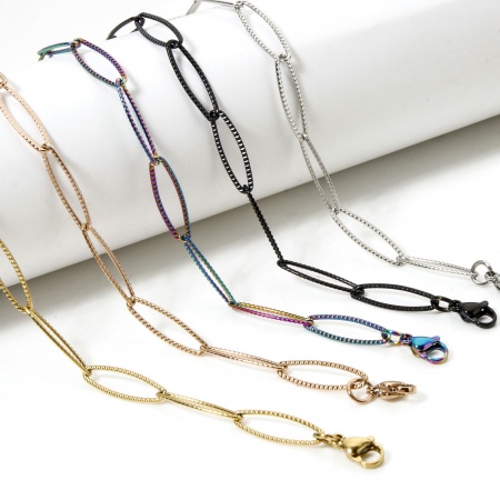 304 Edelstahl Büroklammerkette Halskette Mit Karabiner Verschluss und Verlängerungskette Extender 41cm lang, Kettengröße: 6mm