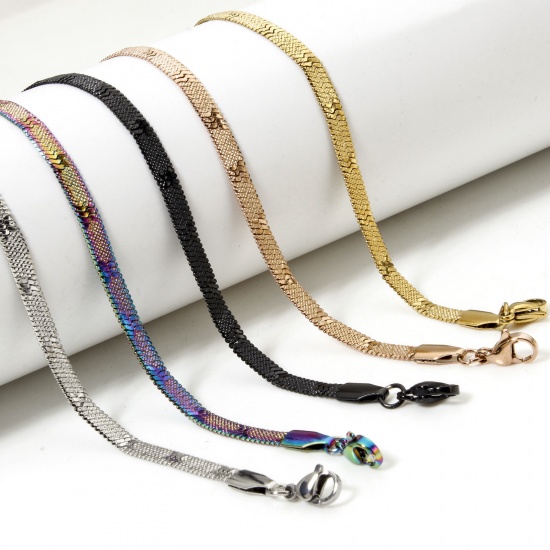 Imagen de 1 Unidad 304 Acero Inoxidable Cadena de Serpiente Plana Collares Con Broche de Langosta y Extensor Cadena 40cm longitud, Cadena: 4mm