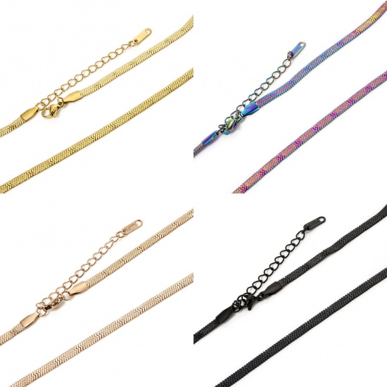 Imagen de 1 Unidad 304 Acero Inoxidable Cadena de Serpiente Plana Collares Con Broche de Langosta y Extensor Cadena 40cm longitud, Cadena: 4mm