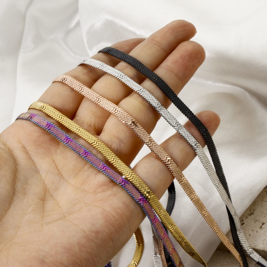 Imagen de 1 Unidad 304 Acero Inoxidable Cadena de Serpiente Plana Collares Con Broche de Langosta y Extensor Cadena 40cm longitud, Cadena: 4mm