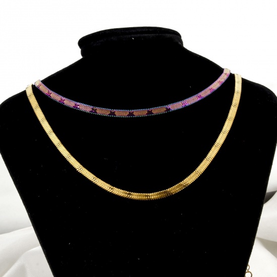 Imagen de 1 Unidad 304 Acero Inoxidable Cadena de Serpiente Plana Collares Con Broche de Langosta y Extensor Cadena 40cm longitud, Cadena: 4mm