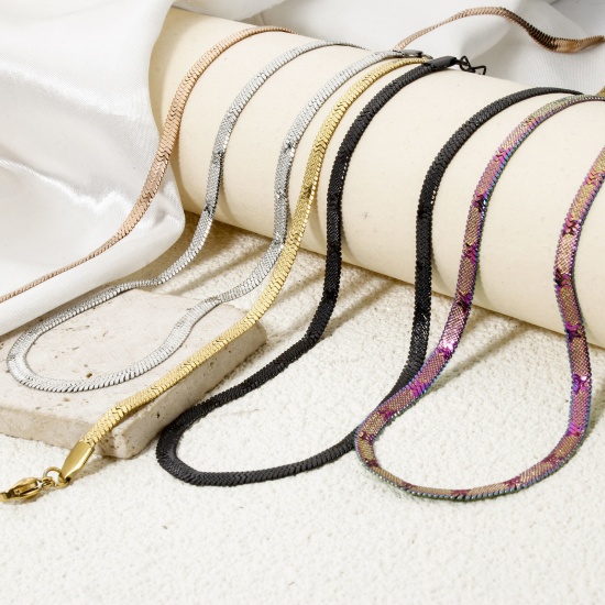 Imagen de 1 Unidad 304 Acero Inoxidable Cadena de Serpiente Plana Collares Con Broche de Langosta y Extensor Cadena 40cm longitud, Cadena: 4mm