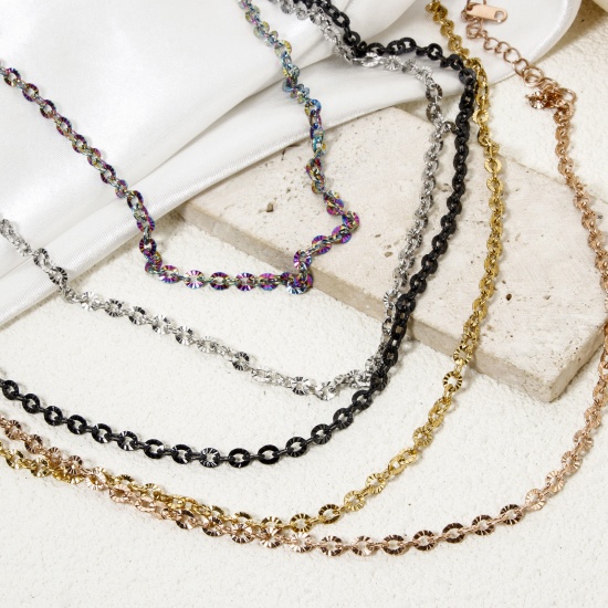 Bild von 304 Edelstahl Gliederkette Kette Halskette Mit Karabiner Verschluss und Verlängerungskette Extender 40cm lang, Kettengröße: 4mm