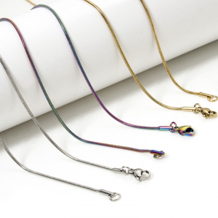 304 Stainless Steel Snake Chain Necklace For DIY Jewelry Making With Lobster Claw Clasp Chain Size: 1.3mm