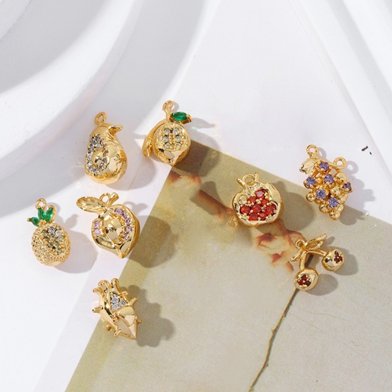 Picture of Brass Charms 18K Gold Plated Fruit 3D Multicolour Cubic Zirconia