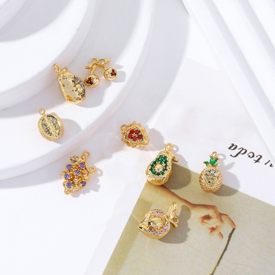 Picture of Brass Charms 18K Gold Plated Fruit 3D Multicolour Cubic Zirconia