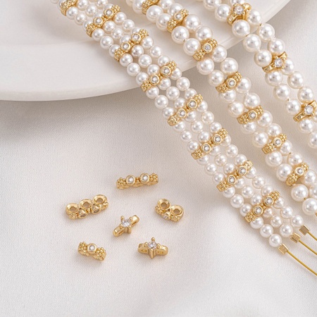 Eco-friendly Brass Spacer Beads For DIY Bracelet Jewelry Making Findings 14K Real Gold Plated Clear Cubic Zirconia