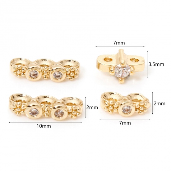 Picture of Eco-friendly Brass Spacer Beads For DIY Bracelet Jewelry Making Findings 14K Real Gold Plated Clear Cubic Zirconia